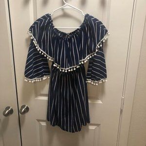 Navy Blue Halter Top Dress w/ Pom Poms